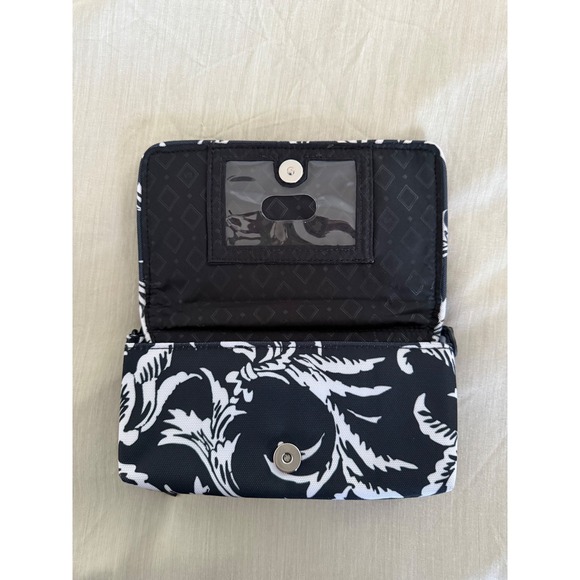 Vera Bradley Iconic RFID Wristlet Wallet Black White Floral Smartphone Zip Case - Picture 4 of 7